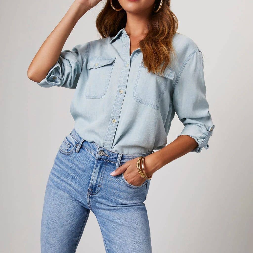 Dipped Shop - Wholesale Button Down Shirt - Women's - Casual Lapel Collar Button Down Denim Shirt DP25E5680