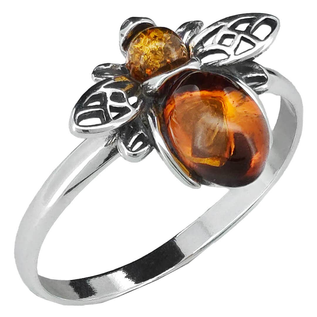Amberman - Wholesale Cocktail/Statement Ring - Cognac Amber Sterling Silver Bee Ring2