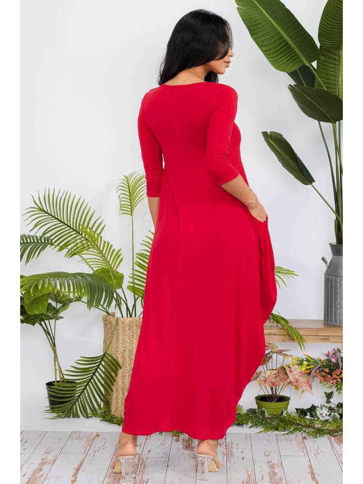 H&H Fashion Inc. - Wholesale Dress - Women's - HH645R-SOLID - 3/4 Sleeve Maxi Dress3