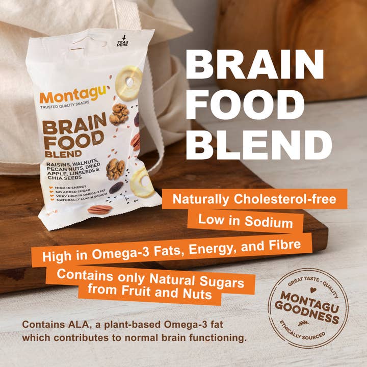 Mahdina – Großhandel Studentenfutter – Montagu: Brainfood-Mischung, reich an Omega-3-Fettsäuren (10 x 100 g)
