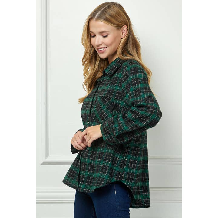 GRBKI PLAID FLANNEL ROLL SLEEVES COLLAR NECK SHIRTS for wholesale on Faire5