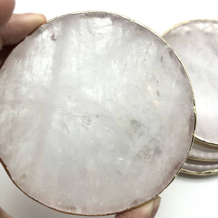 Zen Decor London – wholesale Coasters – White Quartz Round Agate electroplated coaster set4
