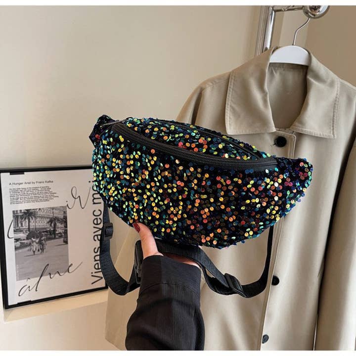 KK Bloom - Venta al por mayor Riñonera - Mujer - Riñonera con lentejuelas para una versatilidad elegante en negro, verde, rosa, morado.2