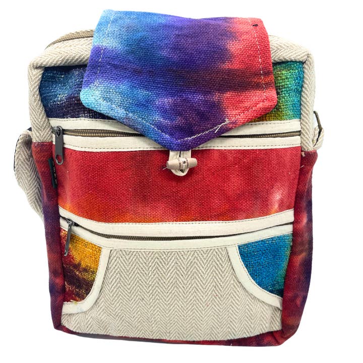 Tiedye Hemp Messegner Bag 2 Zip & Flop for wholesale by Ancient Wisdom