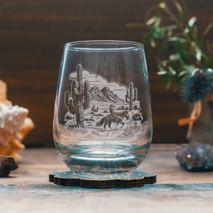 Benoit's Design Co. - Wholesale Cocktail/Liquor Glass - Cowboy in the Desert Scene Glasses