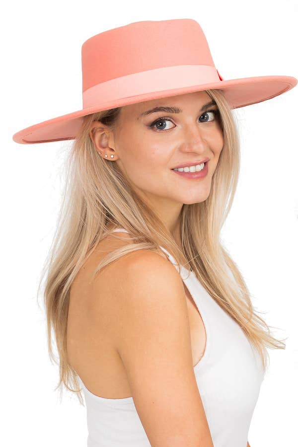 Cap Zone – wholesale Fedora - Dam – Wide Brim Bolero Faux Filt Pork Pie Crown Hat22