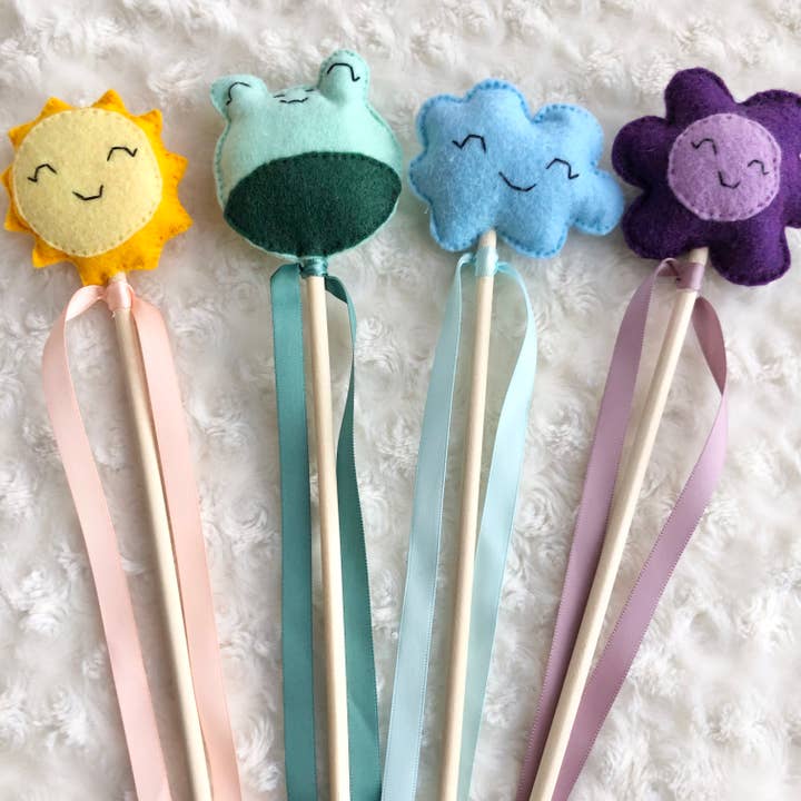 Woodland Friends Magic Wands- Frog, Sun, Cloud, Flower for wholesale by Charley & Ruth Designs