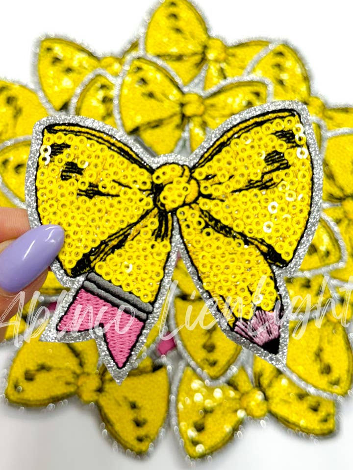 sequins pencil bow teacher patch iron on for wholesale by ABLNco