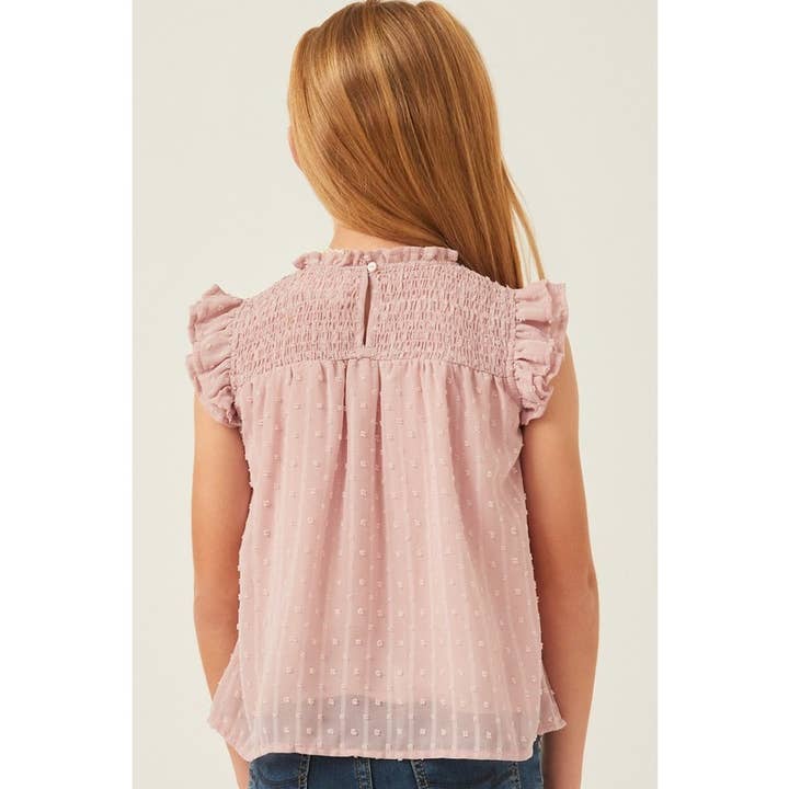 PINK Girls Ruffled Sleeve Smocked Swiss Dot Tank for wholesale on Faire