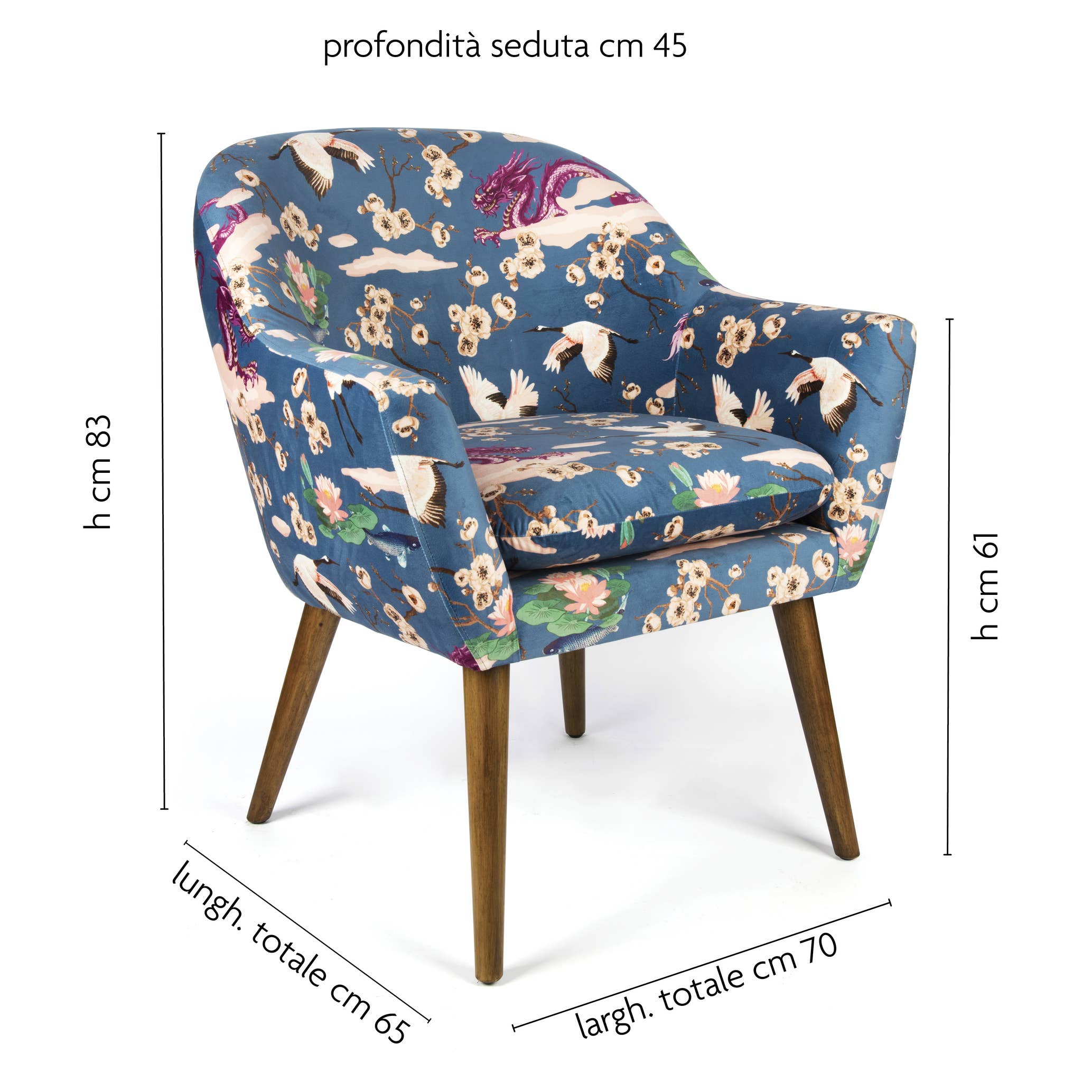 Bergamaschi & Vimercati S.p.a. - Wholesale Chair - Fuji Excelsa armchair in plywood and velvet-effect polyester – Multicolor print with oriental motifs4
