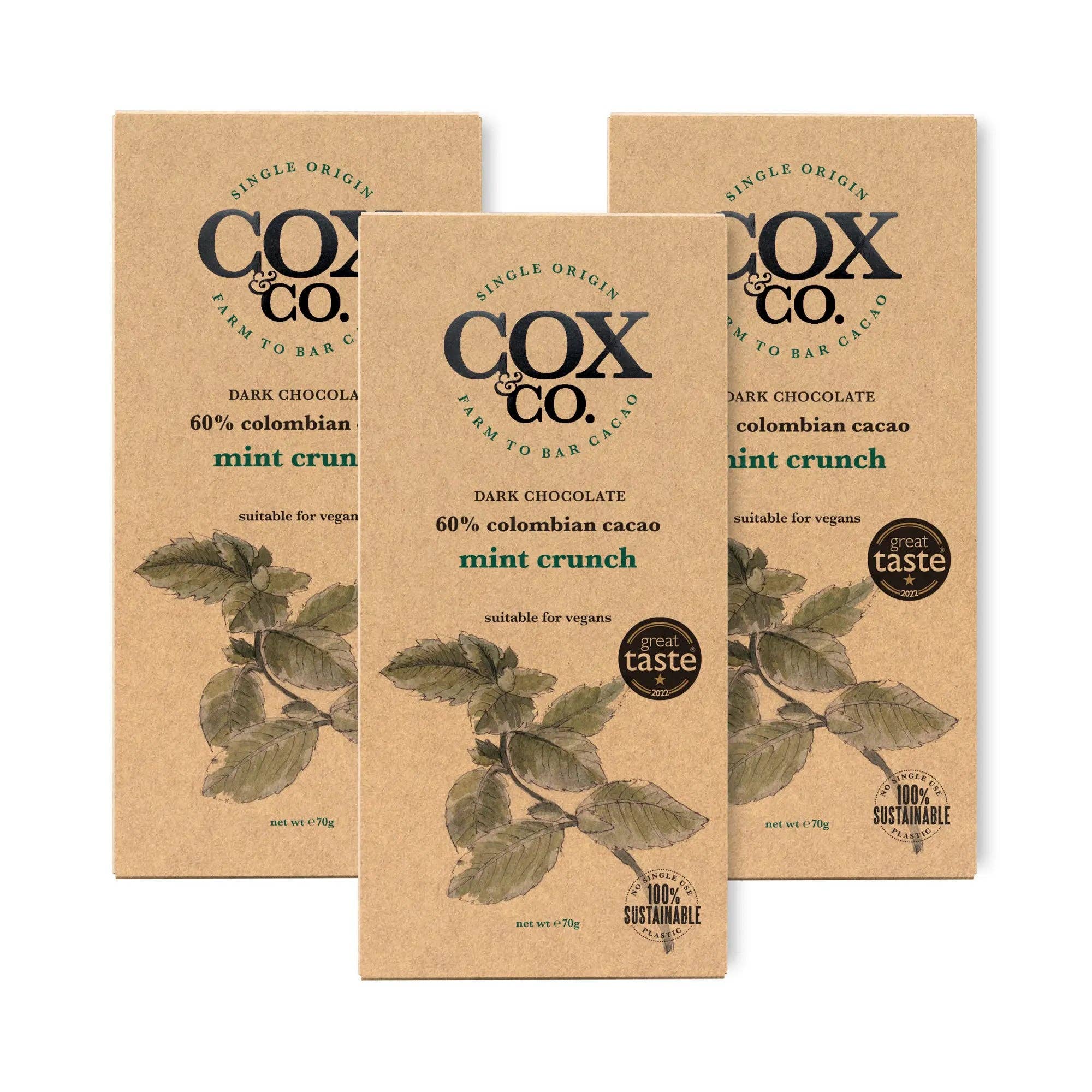 Cox&Co – wholesale Chocolate bar – Mint Crunch 60% Dark Chocolate bar - 70g1