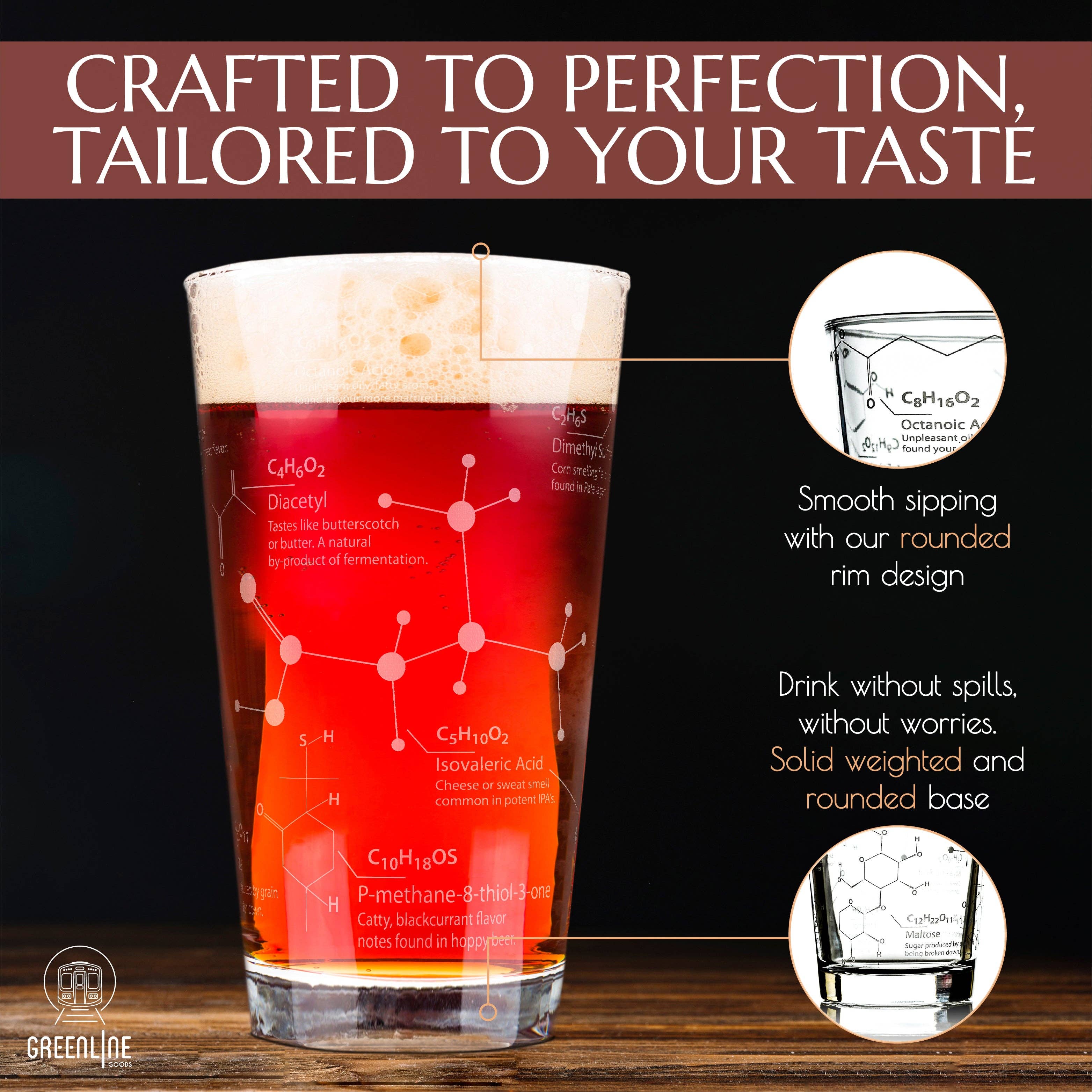 Greenline Goods - Wholesale Beer Glass/Mug - Science of Beer Etched Beer Glass1