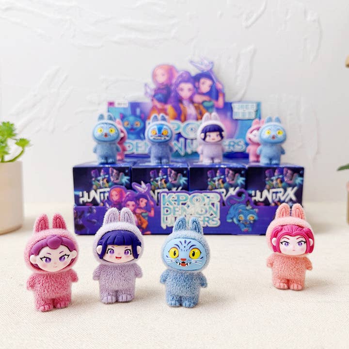 KPOP Demon Hunter Resin Flocked Figurine Cute Collectible Figure 12pcs Blind Box Set for wholesale by Auraquise