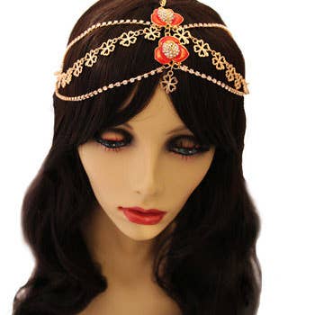 Gold and Red Clear Crystal Flower Head Chain|One Size for wholesale by PinktownUSA