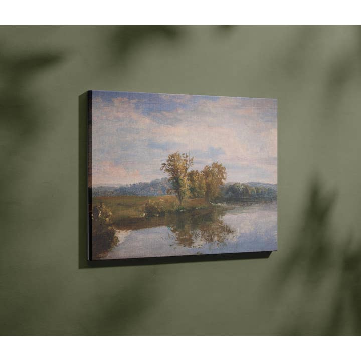 Plumnearly Prints - Wholesale Canvas Art - Sage Green Blue Lake Landscape Painting Framed Canvas Art 56