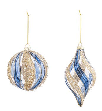 Napco - Wholesale Ornament Set - Ornaments, Blue and Gold Swirl  Item # 529500