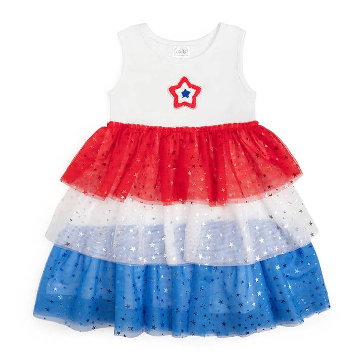 Sweet Wink - Wholesale Dress - Kids - Patriotic Star Patch Tank Tutu Dress - 4th of July - Girls
