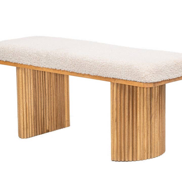 Nordlys - Wholesale Bench - PIREUS Solid Wood and White Bouclé Bench5