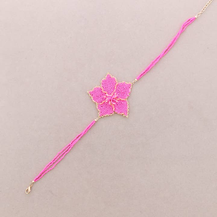 Sonata - Vente Bijoux à boutons pression - Collier Ras-du-cou Macramé Fleur Perles6