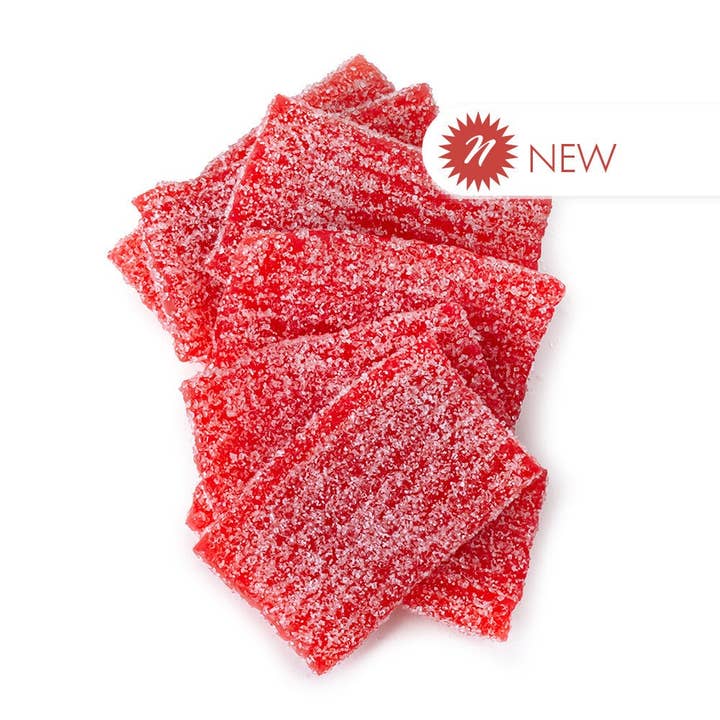 Dorval Snax Mini Strawberry Sour Power Candy Belt 6.6 lb Vegan for wholesale by Long Island Candy Factory
