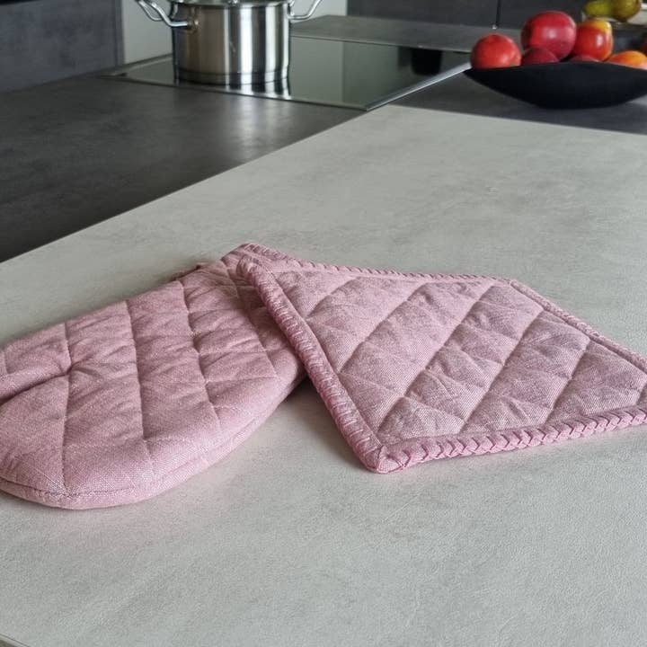 Ambiente Haus - Wholesale Oven Mitt/Pot Holder - Glove & Pot Holder Set Rose