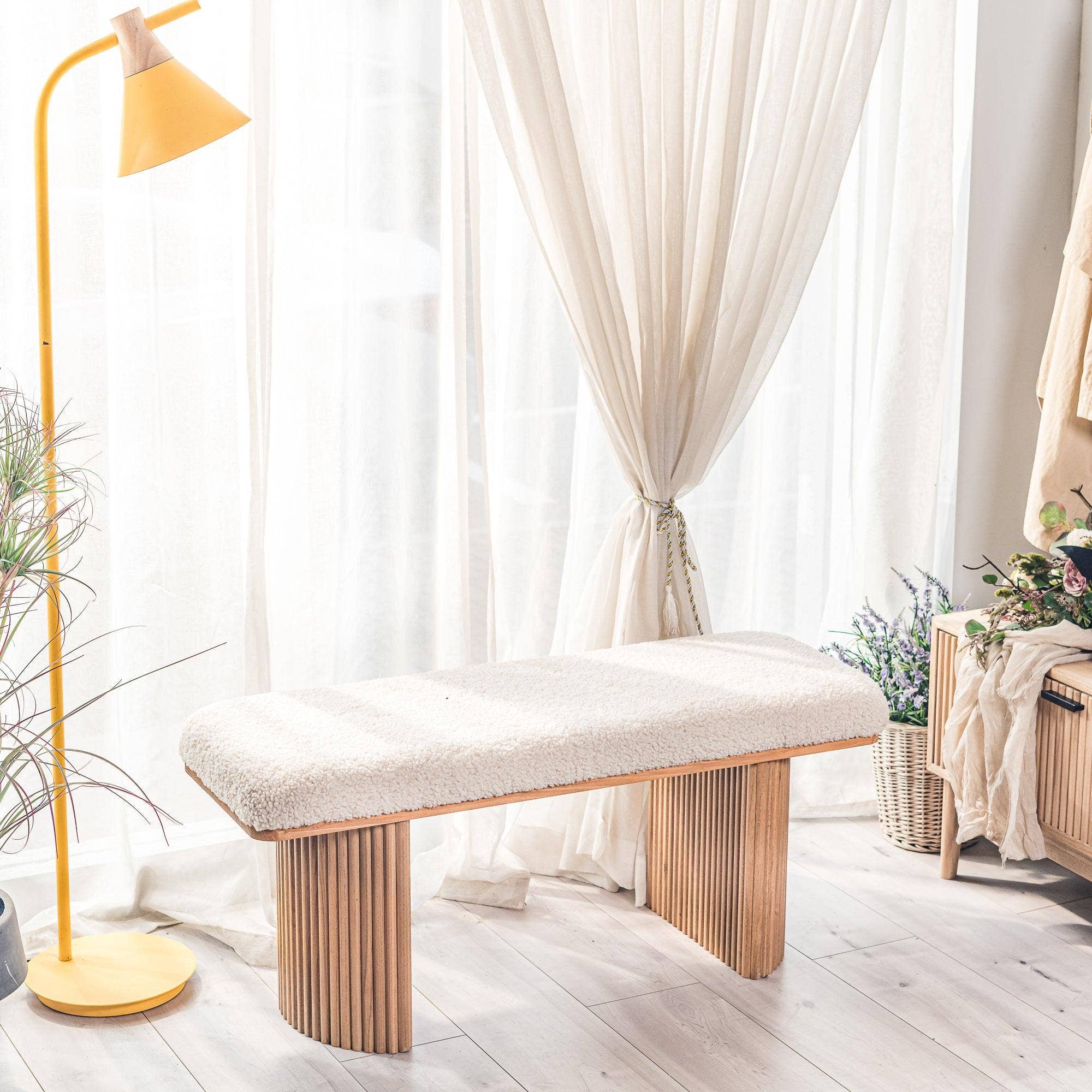 Nordlys - Wholesale Bench - PIREUS Solid Wood and White Bouclé Bench4