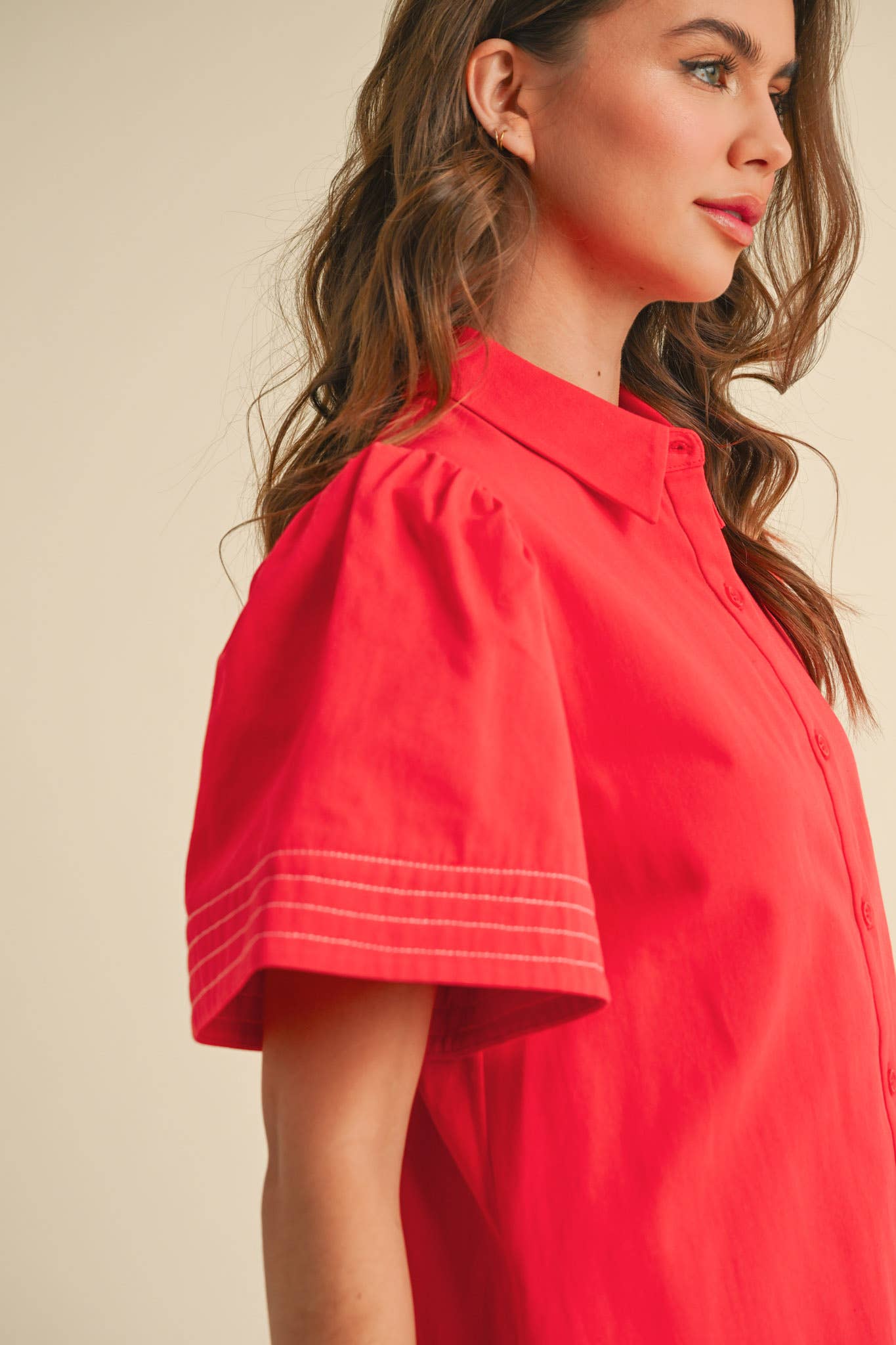 &MERCI - Wholesale Dress - Women's - SHORT SLEEVE BUTTON DOWN MINI DRESS MDR35728