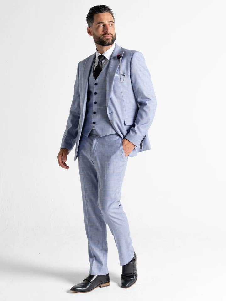 Oxford - Baby Blue With Brown Checks for wholesale by V2 classic