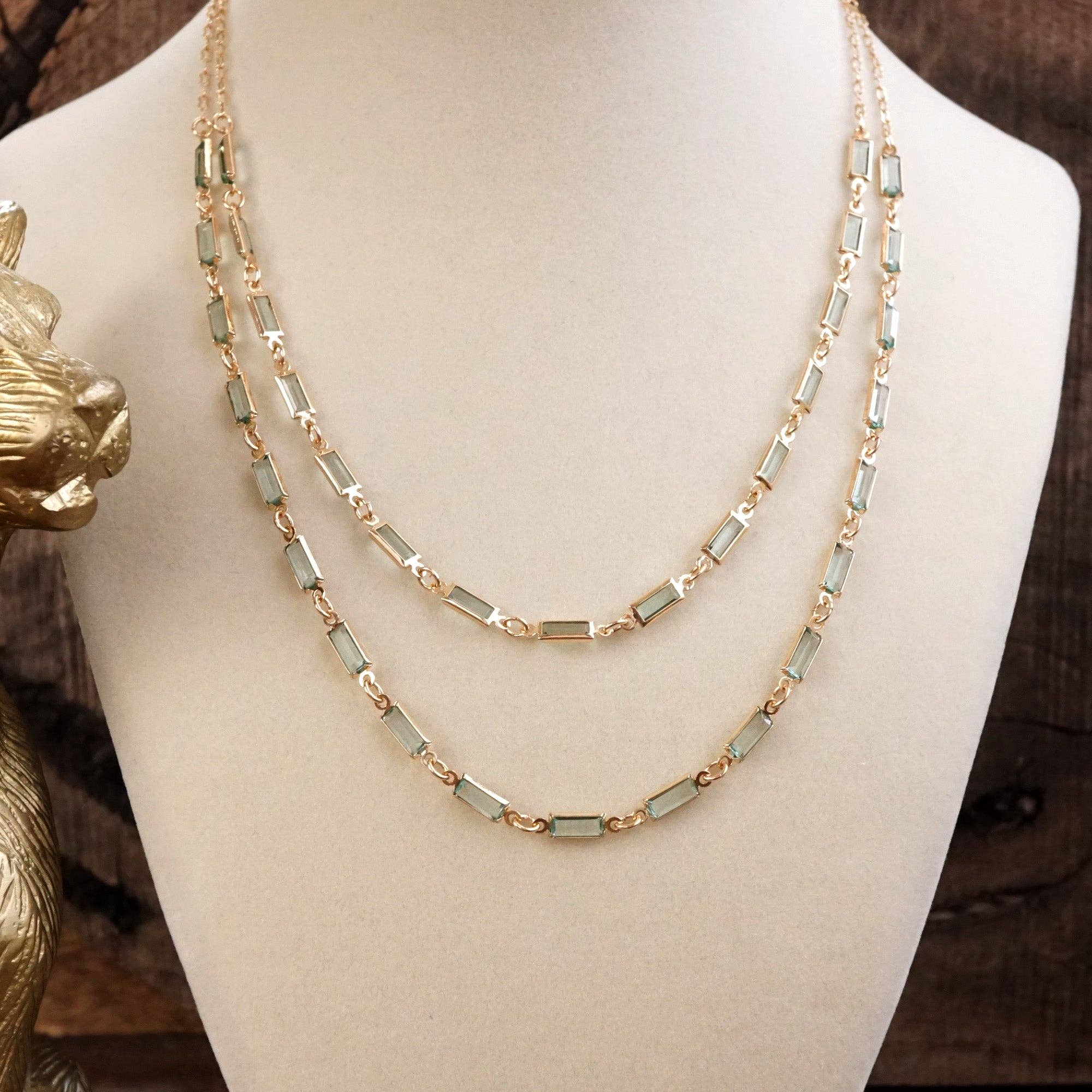 PennyLine inc - Wholesale Link & Chain Necklace - Twice the Sparkle – Double Layer Baguette Crystal Necklace in Gold Tone7