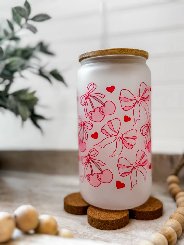 Coquette Girly | Can Glass with Lid & Straw for wholesale by Raising Hale Designs