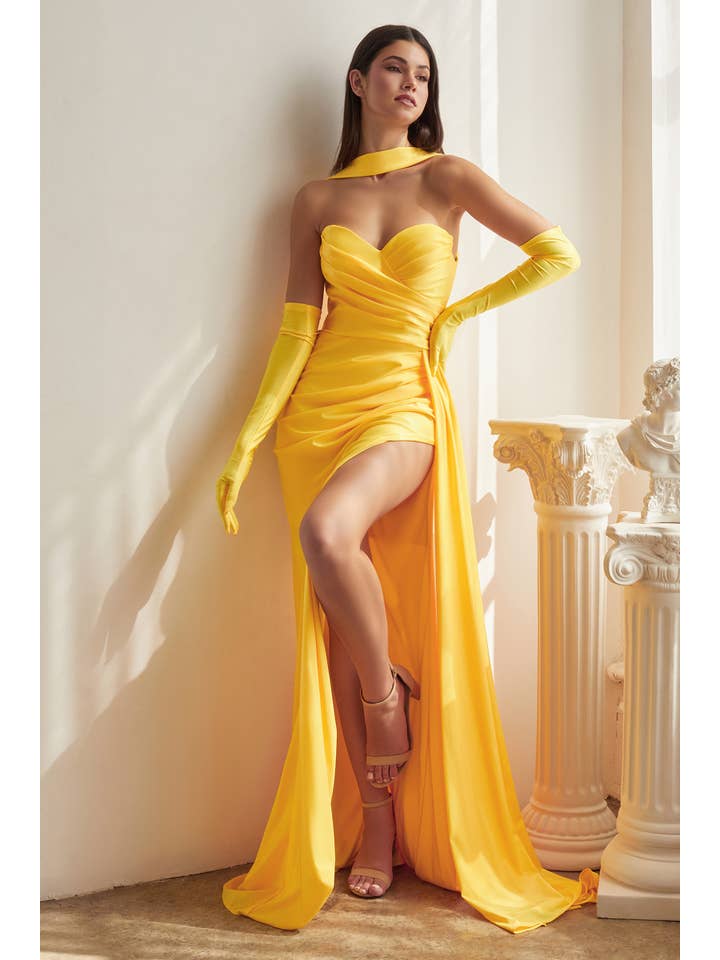 Ladivine by Cinderella Divine – wholesale Klänning - Dam – Axelbandslös stretchig satinklänning med handskar2