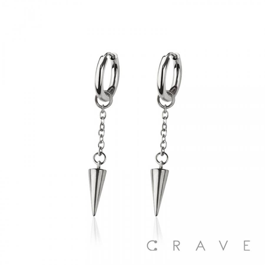 CRAVE - Vendita all'ingrosso Orecchini pendenti - Coppia di orecchini huggie/cerchio in acciaio inossidabile 316L con pendente a punta conica4