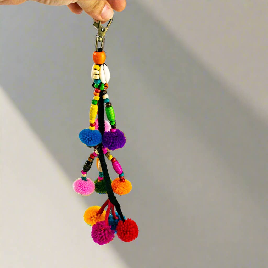 Lumily - Wholesale Purse/Bag Accessory - Women's - Cascade Pom Pom Keychain with Beads | Handmade in Thailand0