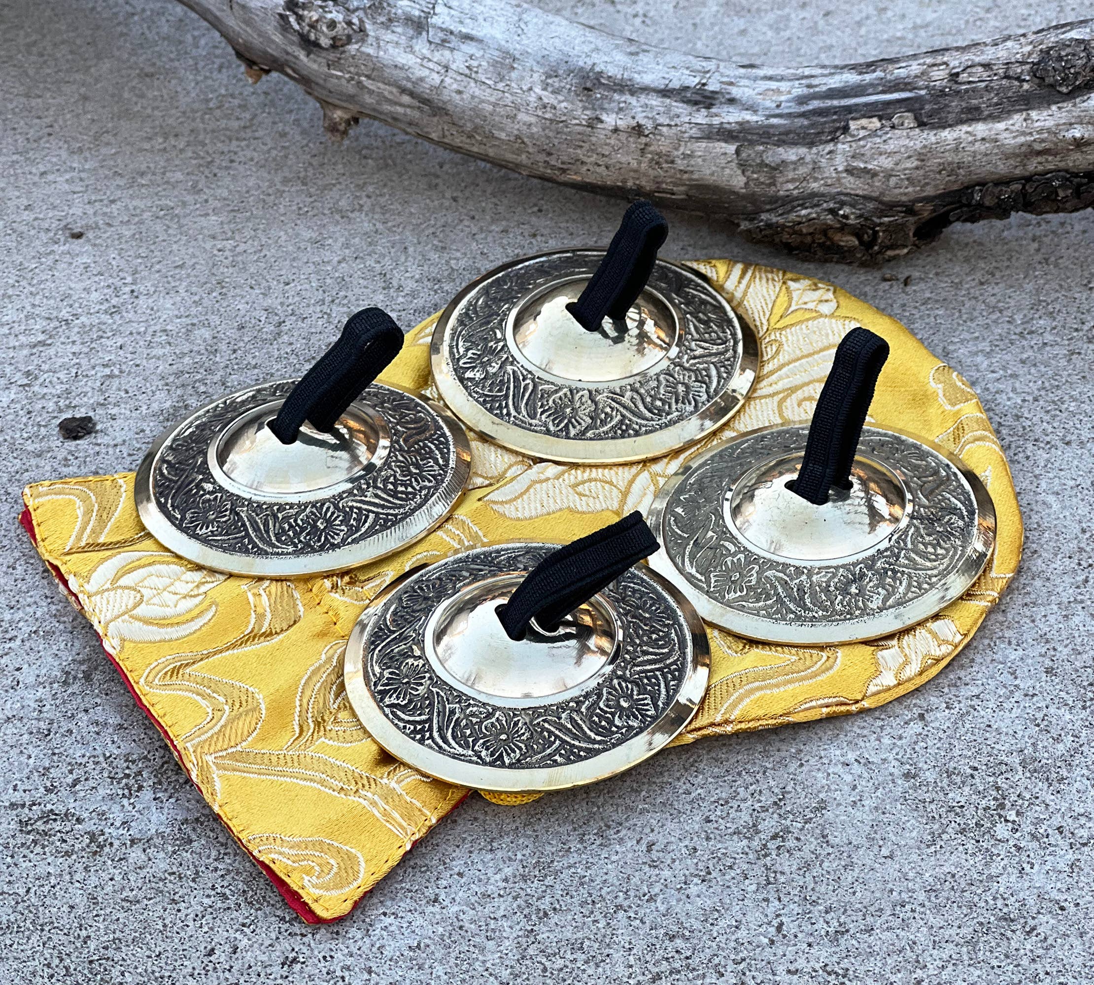 Lungta Imports – wholesale Musical instrument – 2 Pairs Brass Floral Finger Cymbals Zills for Belly Dance1