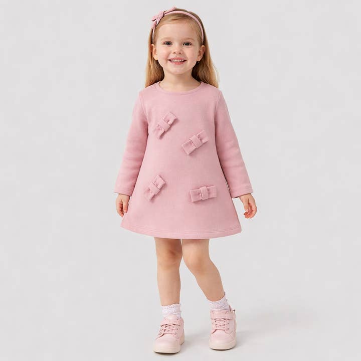 Robe à nœud pour bébé fille | Robe à manches longues en mélange de coton 6–18M pour la vente par Omnis Pura
