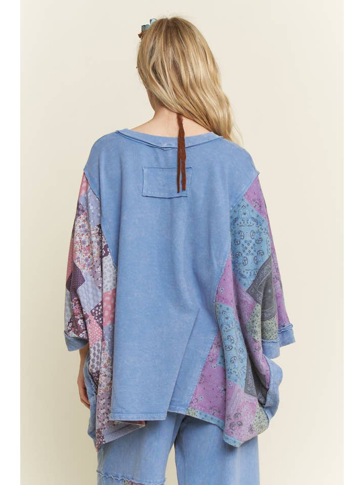 J.Her - Wholesale Poncho - Women's - Mineral Washed Boho Patch Poncho top HT6651 24
