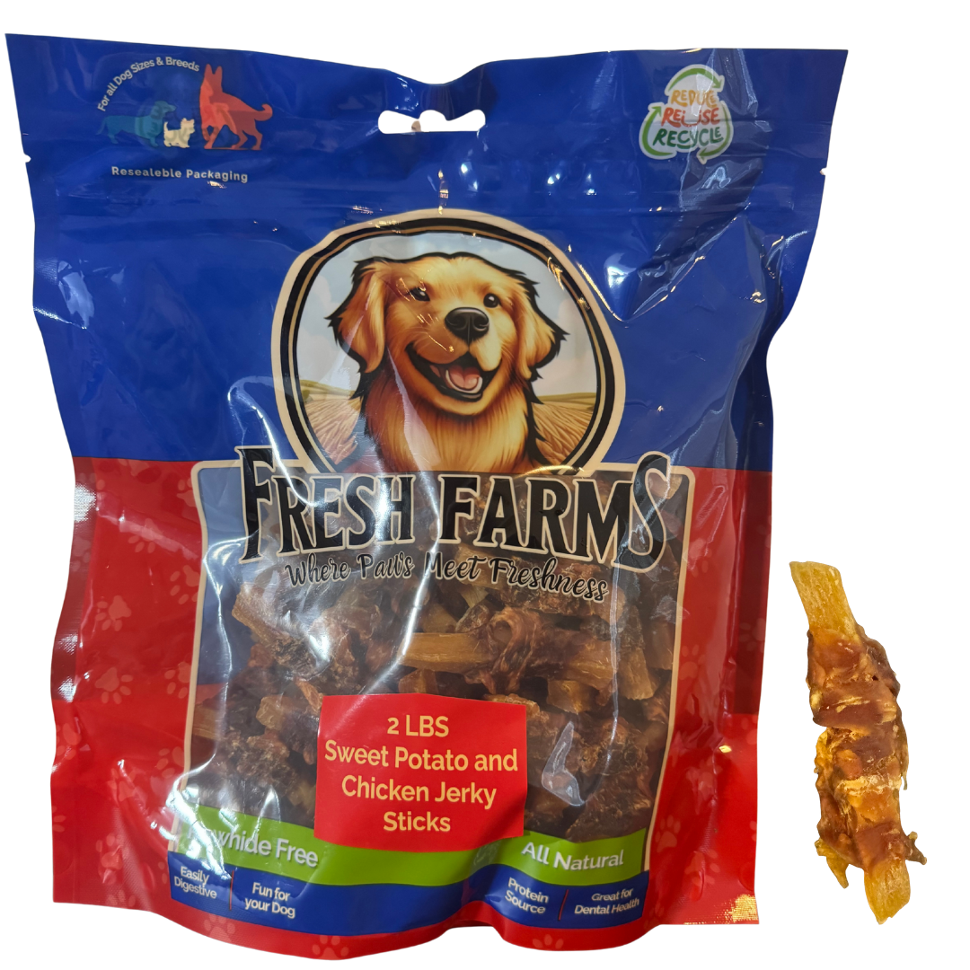 Fresh Farms Pet - Wholesale Pet Treats - Dog - Fresh Farms 2 Pounds Sweet Potato & Chicken Jerky Dog Treats, Rawhide Free0