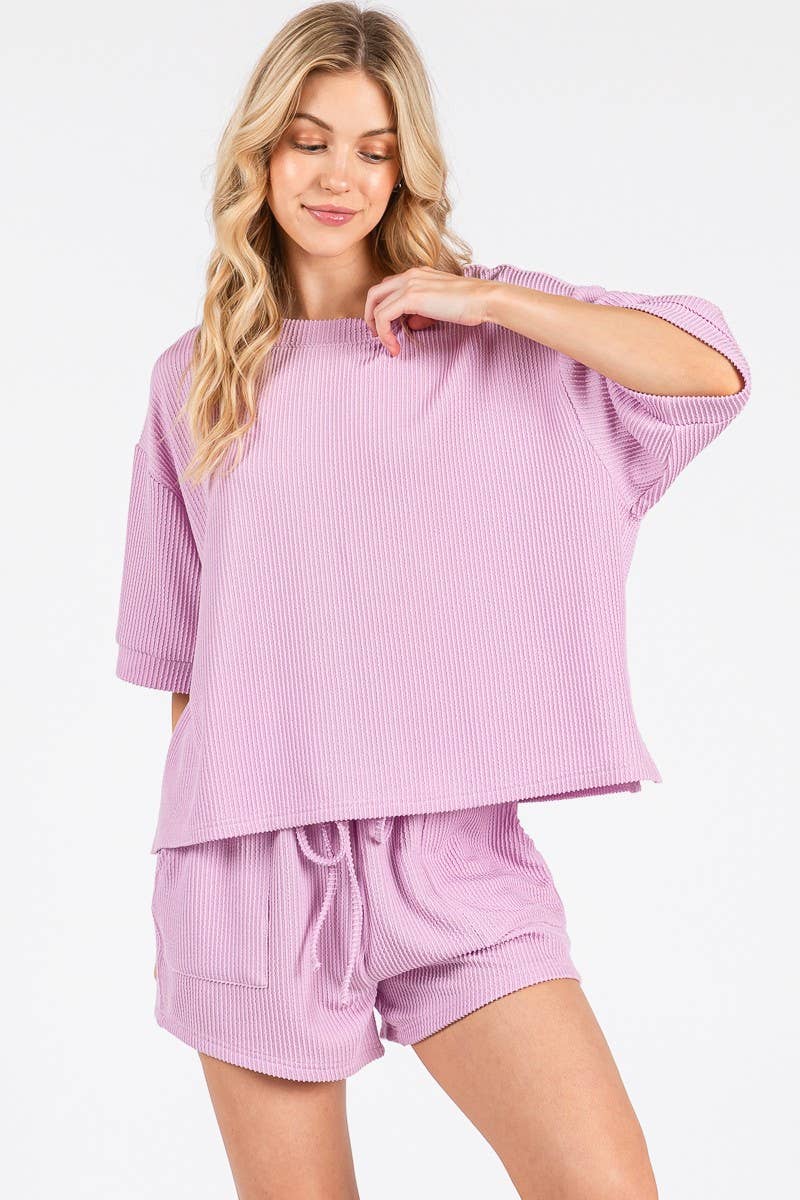 Sewn and Seen - Wholesale Lounge Set - Women's - RIBBED ROUND NECK TOP AND SHORTS SET38