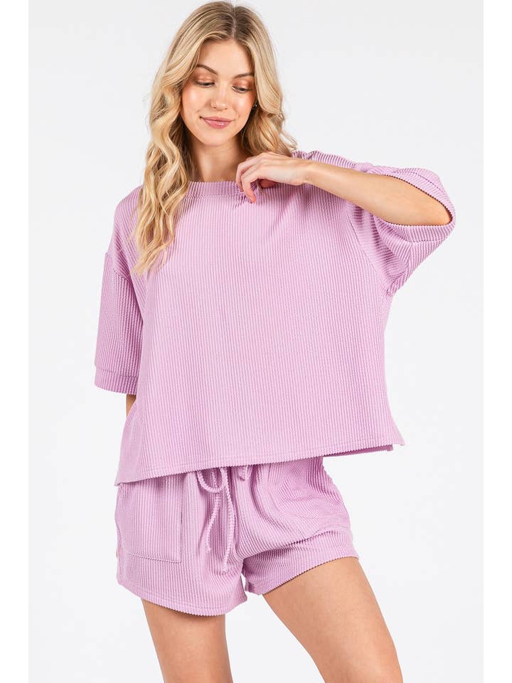 Sewn and Seen - Wholesale Lounge Set - Women's - RIBBED ROUND NECK TOP AND SHORTS SET38