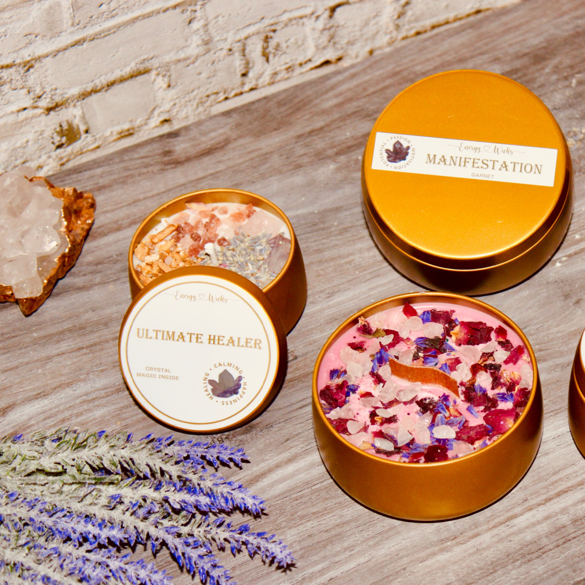 Energy Wicks - Vente Bougie en bocal - Bougie cristal ULTIMATE HEALER avec Palo Santo, lavande et pétales de rose2