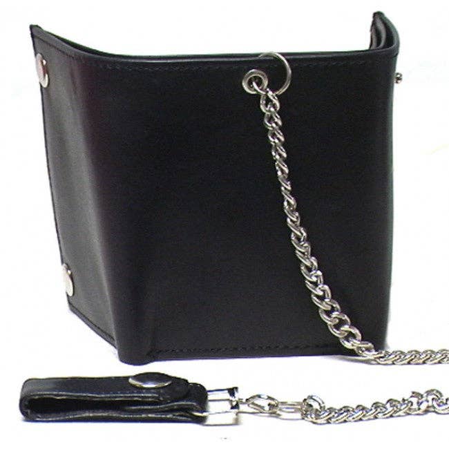 Black Genuine Leather Men's Tri-fold Biker/Truckers' Wallet #4675 for wholesale on Faire3