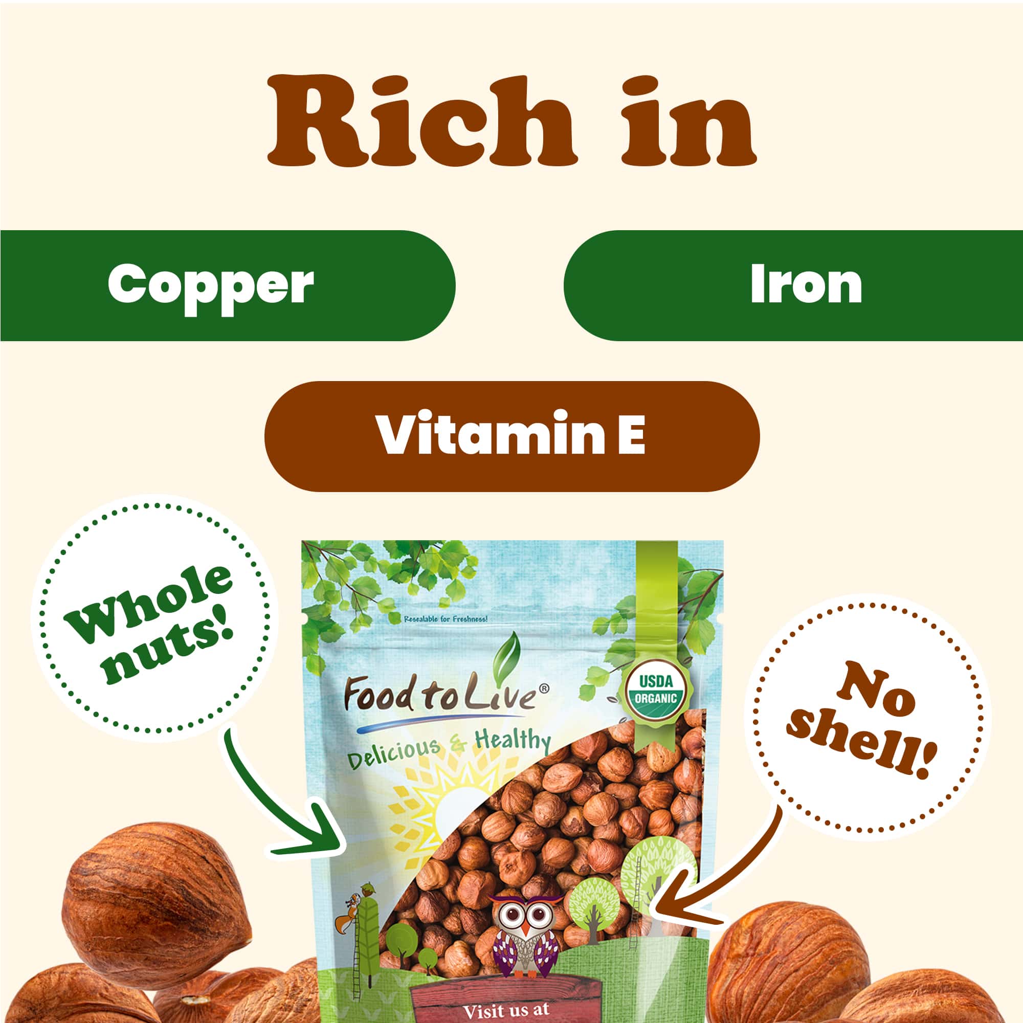 Food To Live - Venta al por mayor Frutos secos - Avellanas orgánicas: sin OGM, enteras, sin sal, kosher, a granel4