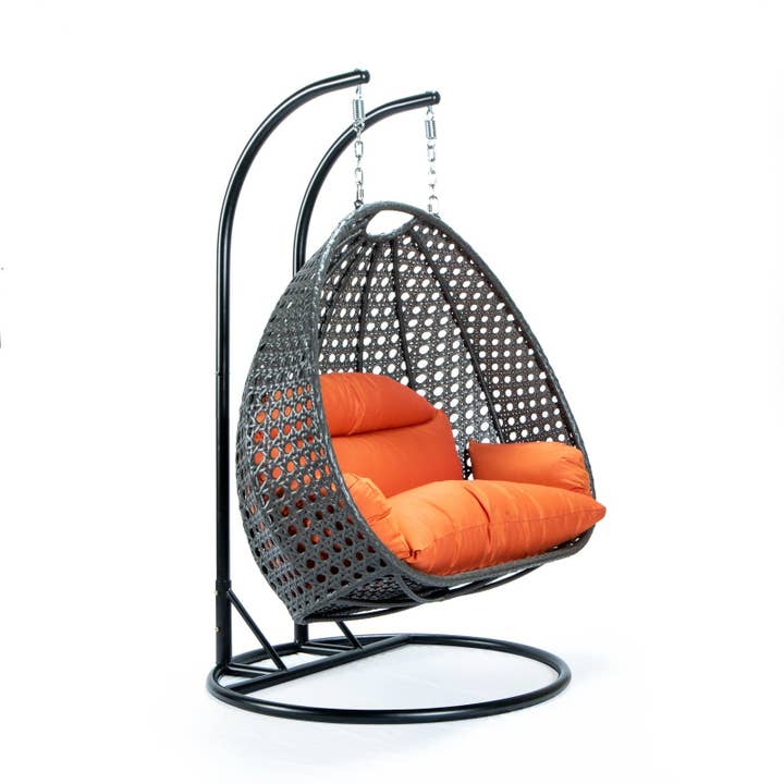 LeisureMod - Wholesale Egg Chair - Modern Charcoal Wicker Hanging Double Seater Egg Swing Chair93