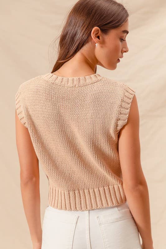 Vanilla Monkey – wholesale Knitted jumper – Women′s – Notched Neck Cable Knit Sweater Vest1