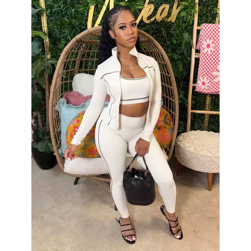 MB Fashion Wholesale - Wholesale Activewear Set - Women's - MB FASHION 3-Piece Activewear Set – Sports Bra, Leggings & Zip Jacket MB50387