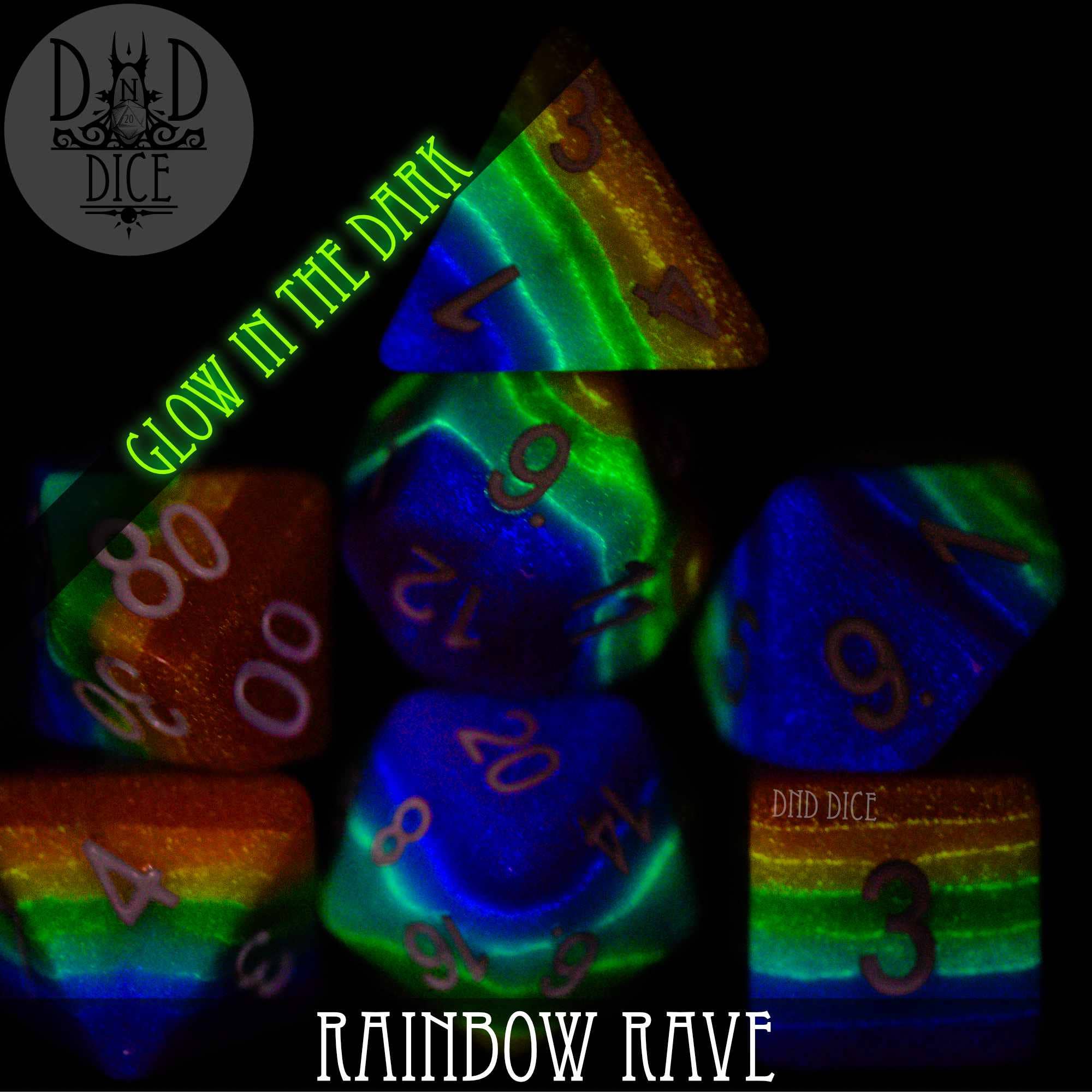 DNDDICE.COM - Wholesale Dice - Rainbow Rave (Glow)3