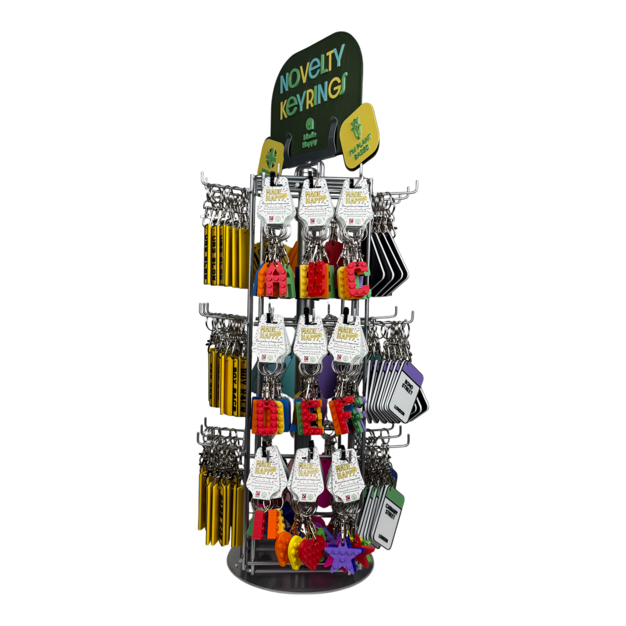 Made Happy Gifts – wholesale Retailer display – Accessories – Novelty Keyring Small Retail Spinning Stand6