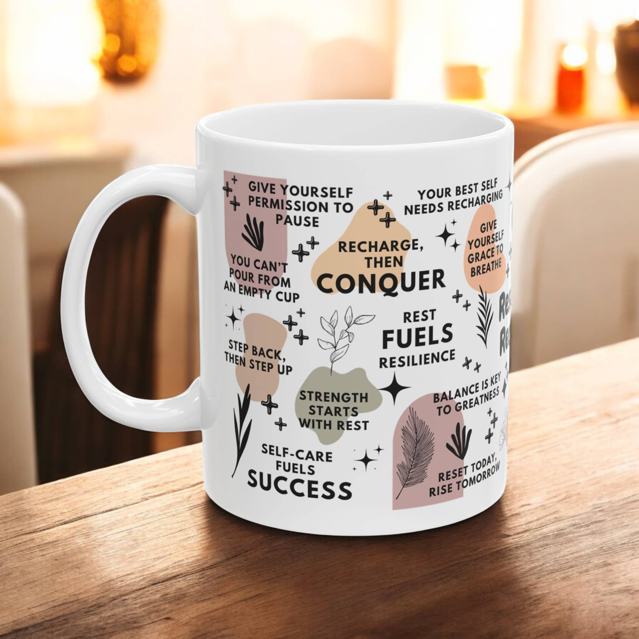 EMESLY - Wholesale Coffee Mug - Reset Rise Recharge Motivational Coffee Mug Gift; 11oz/15oz2