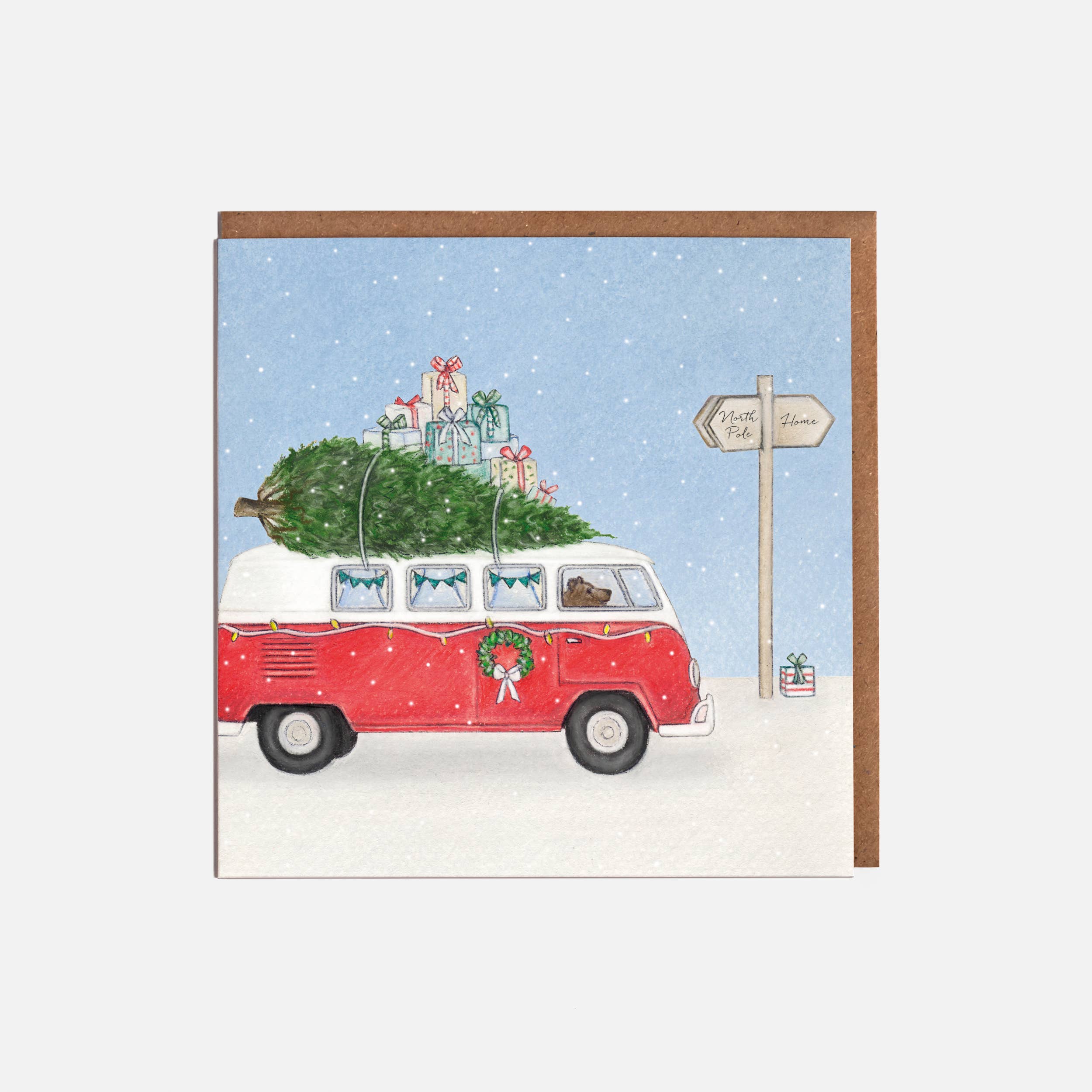 Lottie Murphy - Wholesale Christmas Card - Camper Van & Christmas Tree Christmas Card - Blank