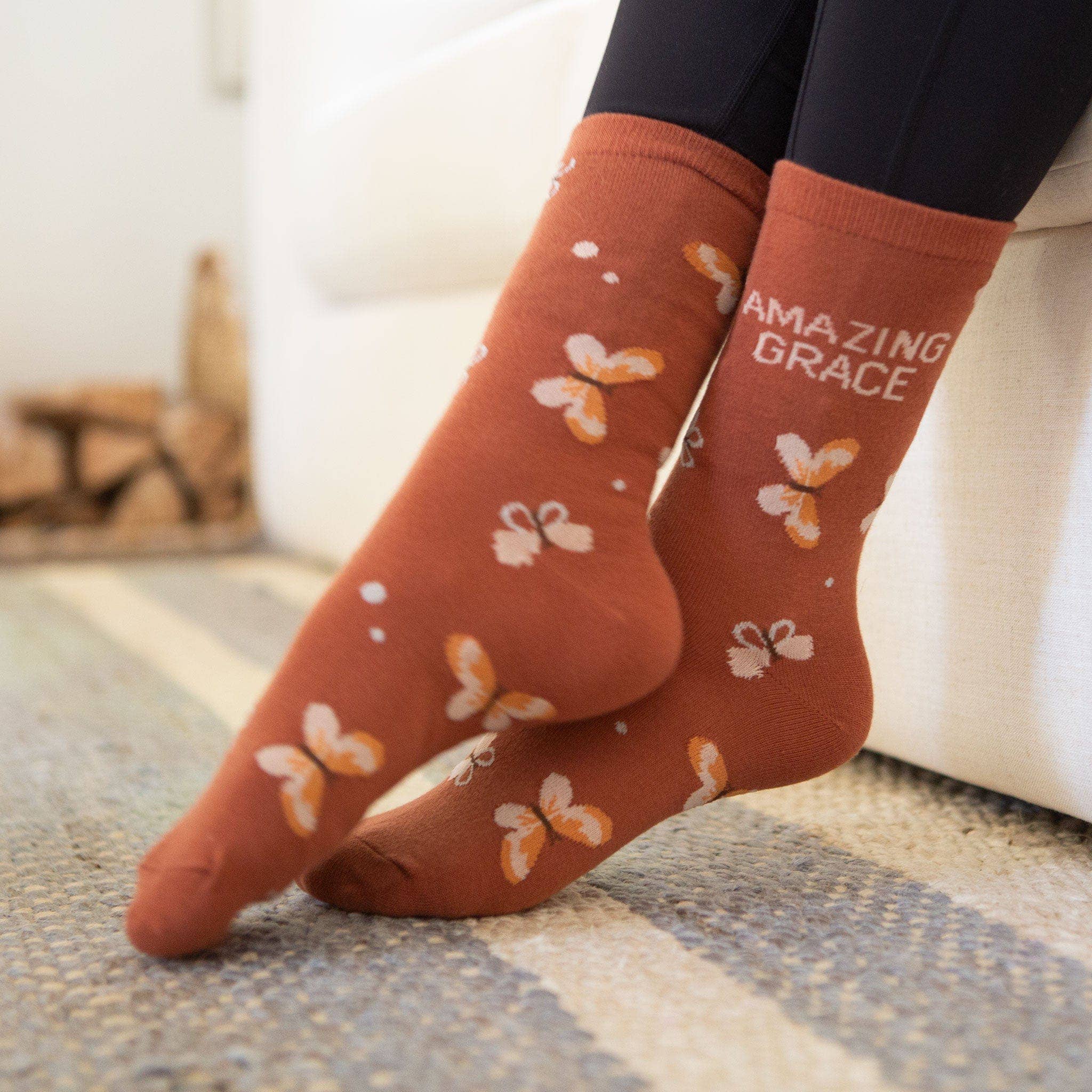 Brown Amazing Grace Crew Socks for wholesale on Faire2